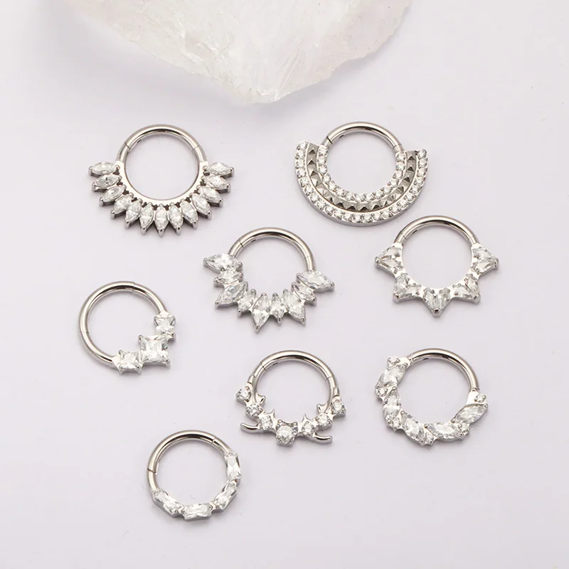 Anillo de Nariz Articulado de Titanio ASTM F136 con Circonita Cúbica, Piercing Clicker para Septum, Daith, Hélix, Tragus, Joyería Corporal Nueva 2026