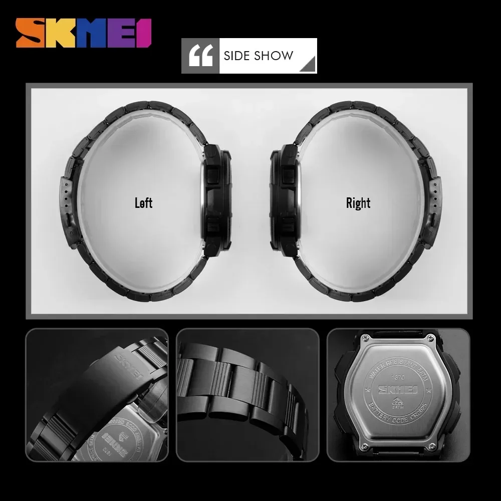 Reloj SKMEI 1370 de lujo de acero resistente al agua para negocios, reloj Masculino, reloj deportivo de cuarzo a la moda para hombre, relojes para hombre