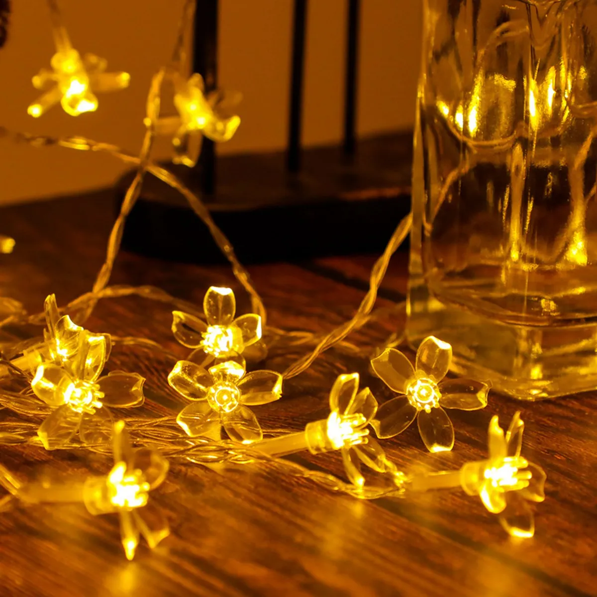 Guirnaldas de luces de flores con pilas, guirnalda de luces LED impermeables de 10/20/30/40 luces de flor de cerezo para decoración de boda, 1 ud.