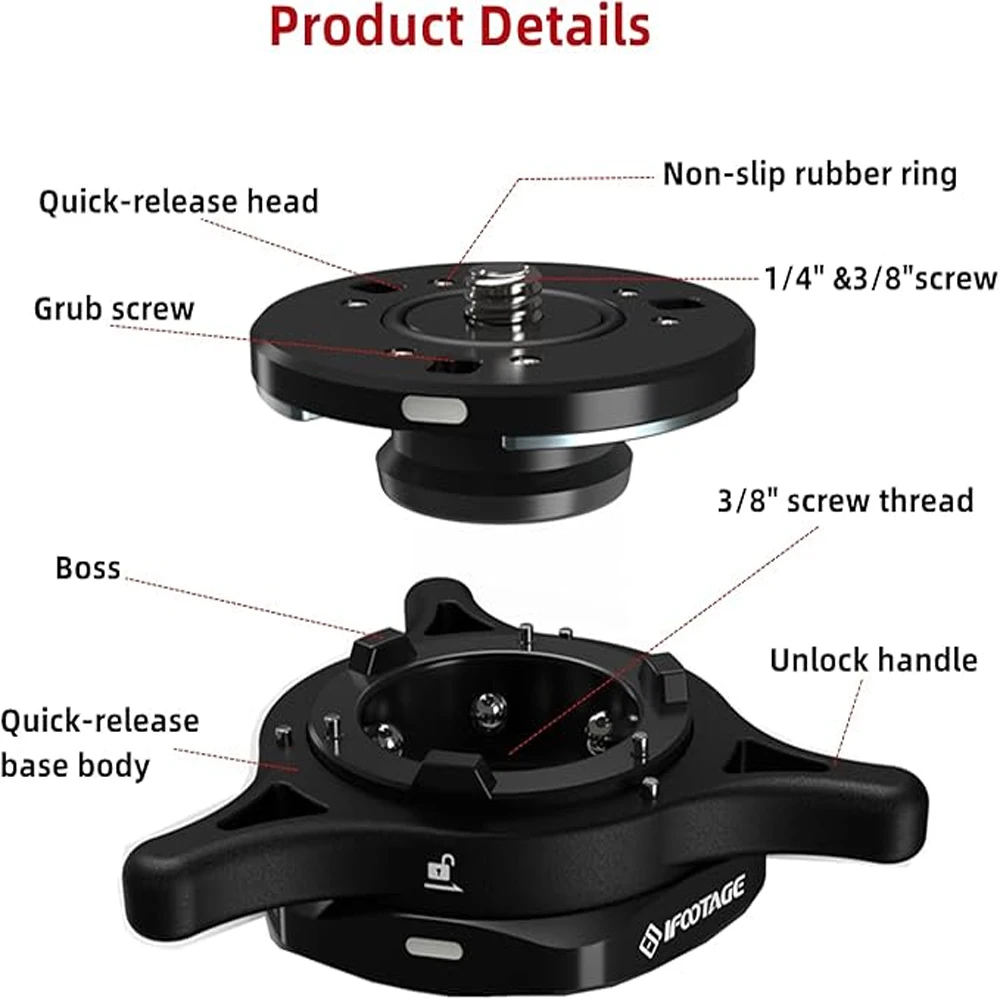 IMEAGE-Placa de liberación rápida Seastar Q1S, montaje de trípode de conexión rápida para cámara mejorada, Compatible con cabezal de bola, trípode, monopié