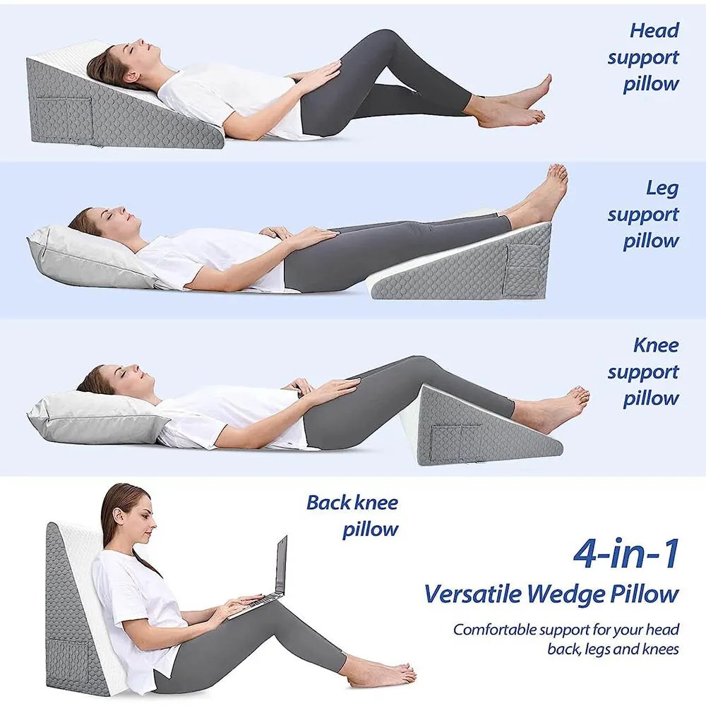 Almohada de cuña para dormir, reflujo ácido después de la cirugía, almohada elevada triangular para mesita de noche, dormitorio, oficina, capa de aire de espuma
