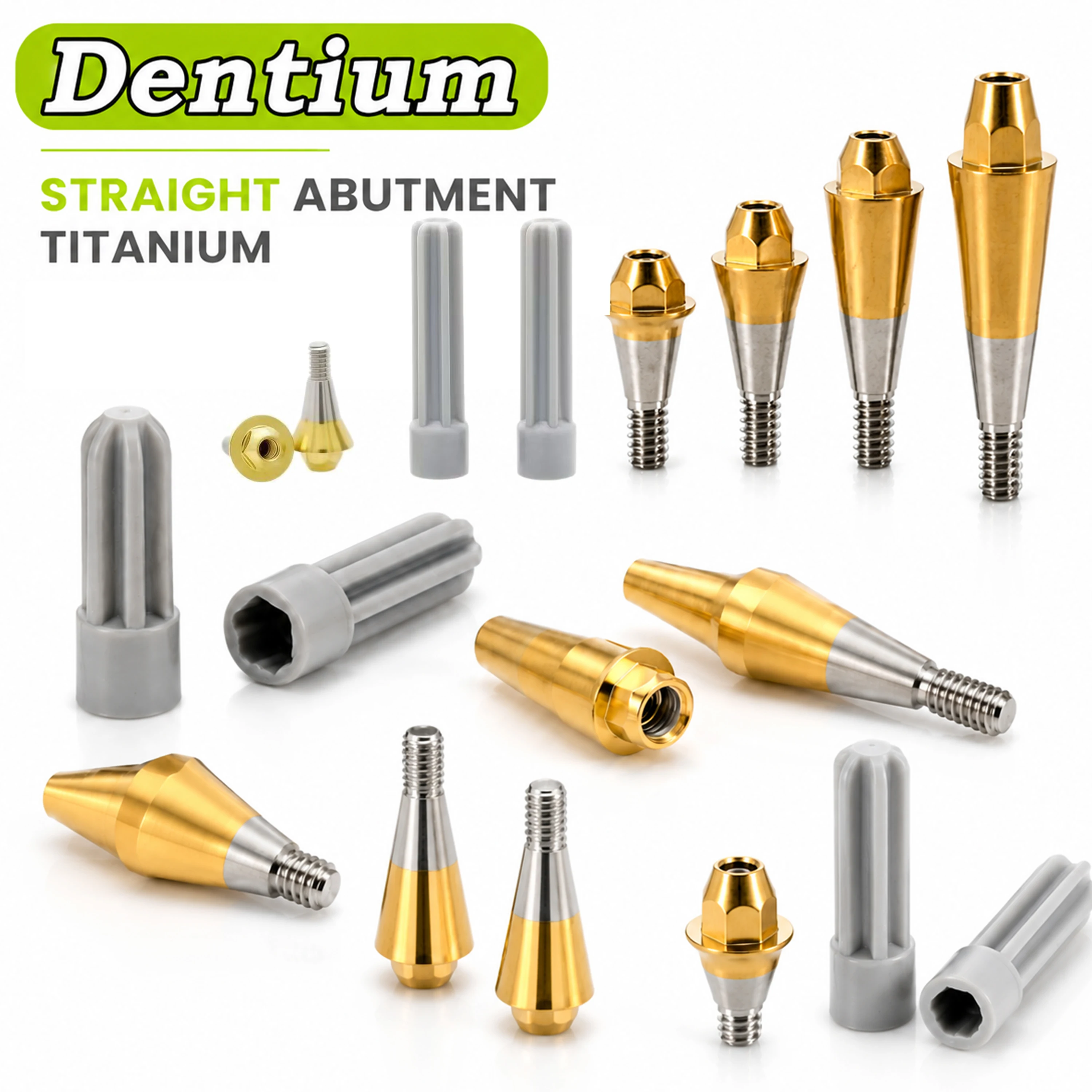 Pilar de titanio recto multiunidad SAB 45 compatible con Dentium, altura 10/15, para restauración de puente de arco completo, venta al por mayor para laboratorios dentales