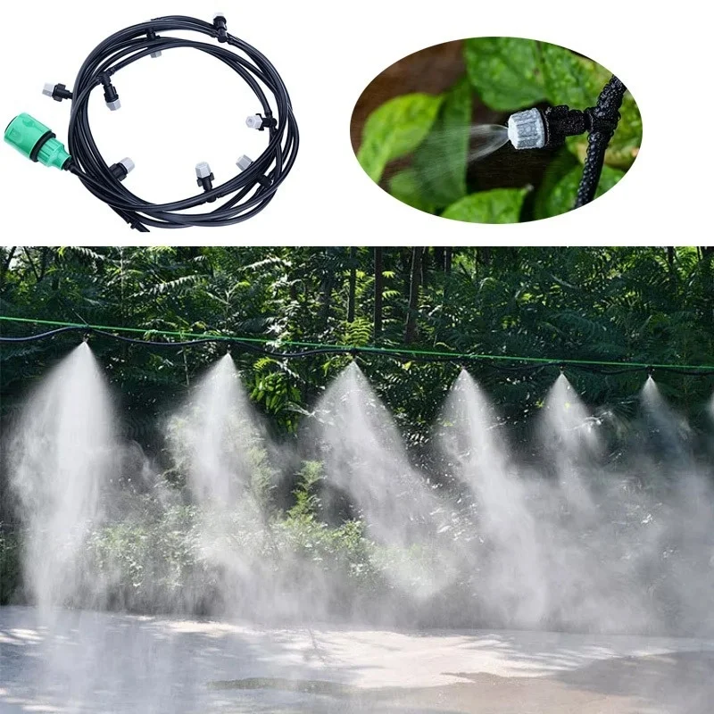 Nueva riego, 10 metros, 10 boquillas de aspersores, rociador de agua, sistema de boquillas de enfriamiento de niebla, sistema de rociador agrícola para jardín