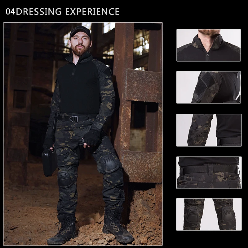 Camisa táctica del ejército con almohadilla para hombre, camisa de combate militar, Camisa larga de caza, ropa de camuflaje, camisetas de Paintball, 8XL