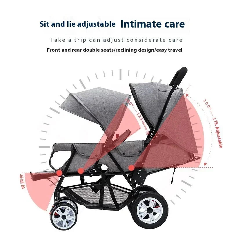 Cochecitos Dobles para Niños, Cochecitos de Dos Asientos Plegables, Cochecito Doble para Bebés con Asientos Delanteros y Traseros