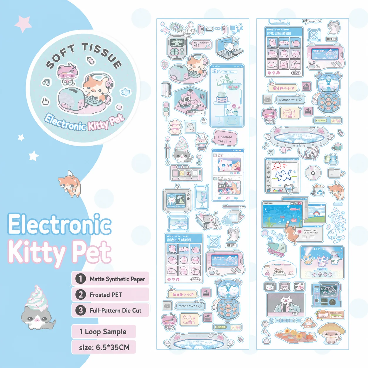 Adhesivos de Gatitos Electrónicos Retro Y2K para Decoración de Tarjetas, Diarios, Álbumes de Recortes, Fundas de Teléfono y Collages