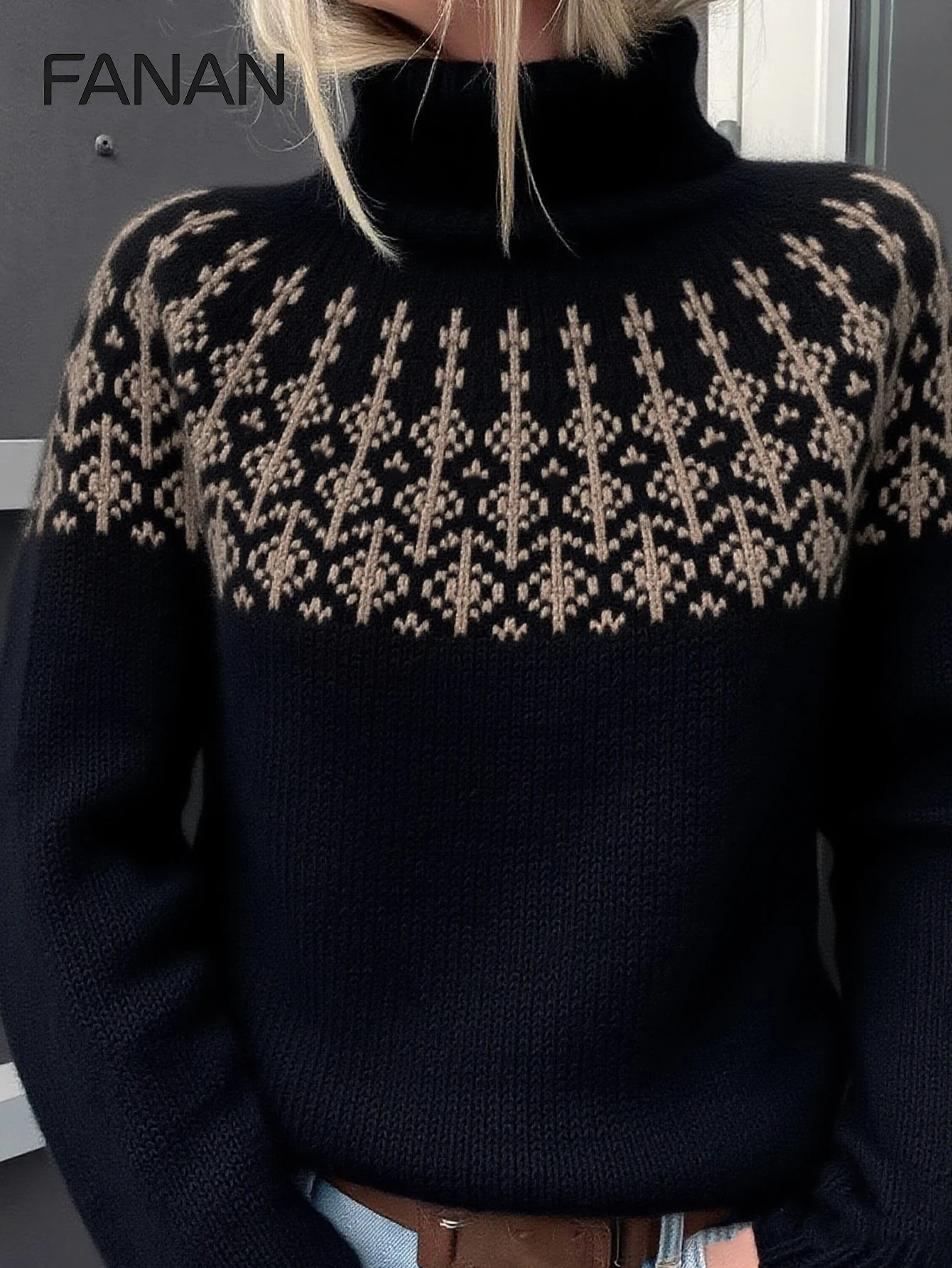 Nuevo Cárdigan de Punto de Diseño Exclusivo para Mujer, Otoño/Invierno, Estilo Desenfadado, Jersey de Cuello Alto Ajustado con Patrón Geométrico Negro, Top Casual y Elegante para Otoño/Invierno, Estilo Básico Versátil para el Uso Urbano, Ropa Casual con Estilo y a la Moda, Cárdigan de Punto con Diseño Exclusivo, Atuendo para San Valentín, Ropa Estilo Instagram, Popular entre las Coreanas, Regalo para Citas, Ropa de Mujer