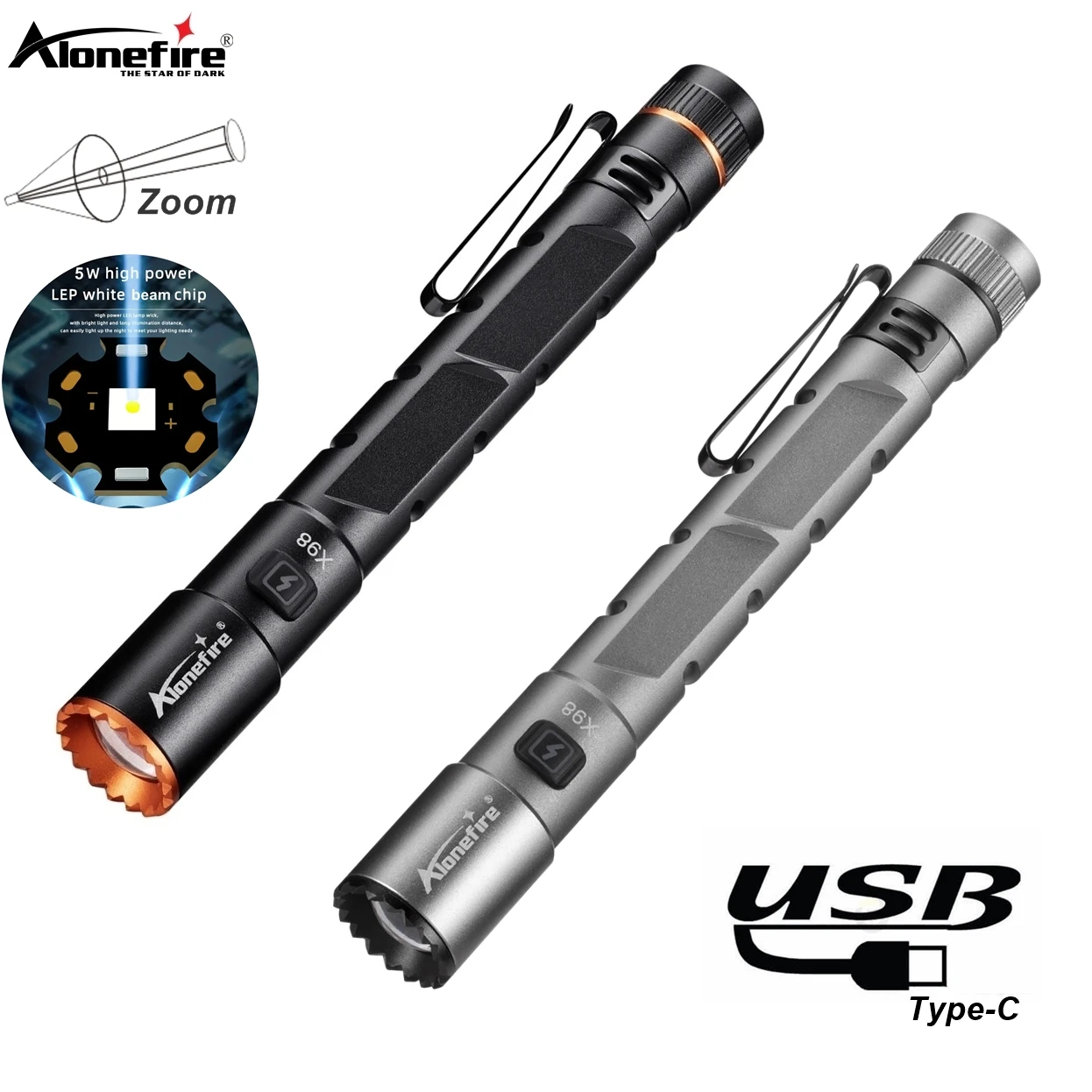 Linterna de Bolsillo Alonefire Zoom Mini EDC, Recargable por USB, con Imán, Pequeña Linterna para Senderismo, Viajes, Campamento, Trabajo y Reparaciones