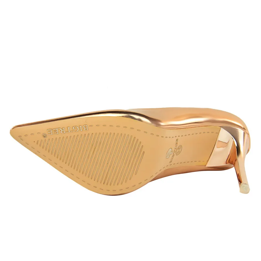 Zapatos de tacón de charol para mujer, tacones altos de 7,5 cm y 10,5 cm, tacones bajos de aguja para mujer, zapatos brillantes plateados y dorados para boda y novia