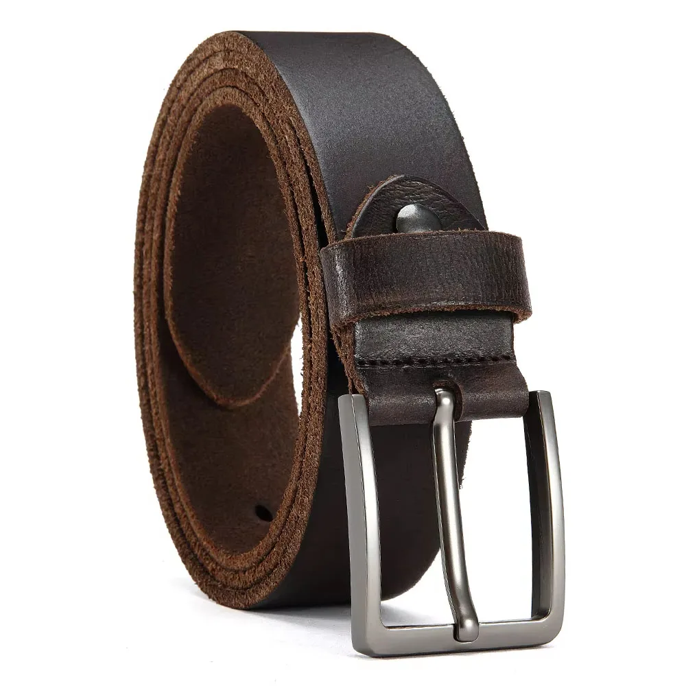 Hebilla de aguja de Metal antigua de alta calidad, cinturón informal de piel de vaca de capa superior de alta calidad para hombres con varios colores a elegir