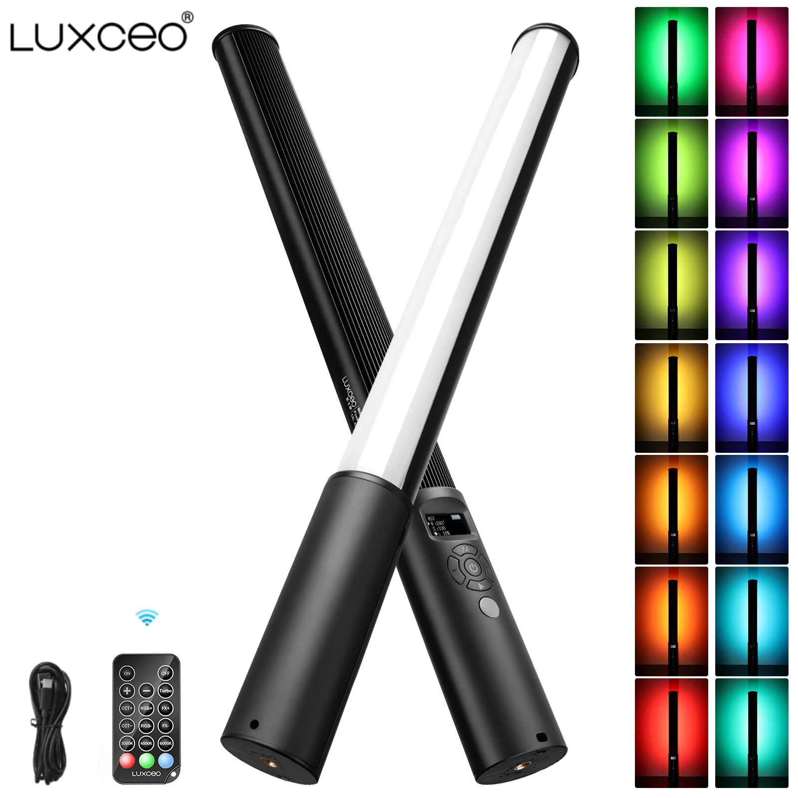 Tubo de luz LUXCEO P400, varita de palo RGB portátil, lámpara LED colorida para fotografía y vídeo CRI 95 + 2500K- 6500K para estudio fotográfico Vlog
