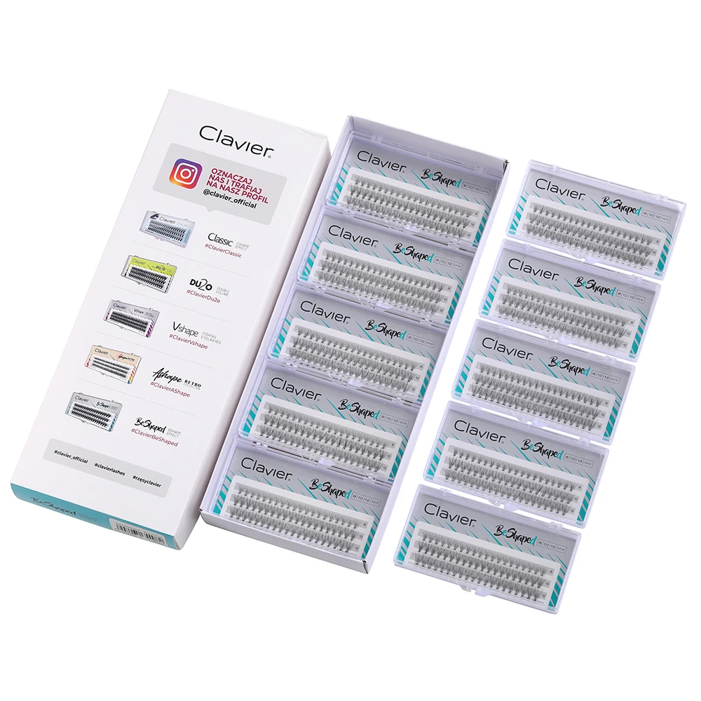 Juego de pestañas en forma de Clavier, pestañas de mechones naturales extraordinarios, pestañas de racimo más suaves de seda sintética, 10 cajas por juego