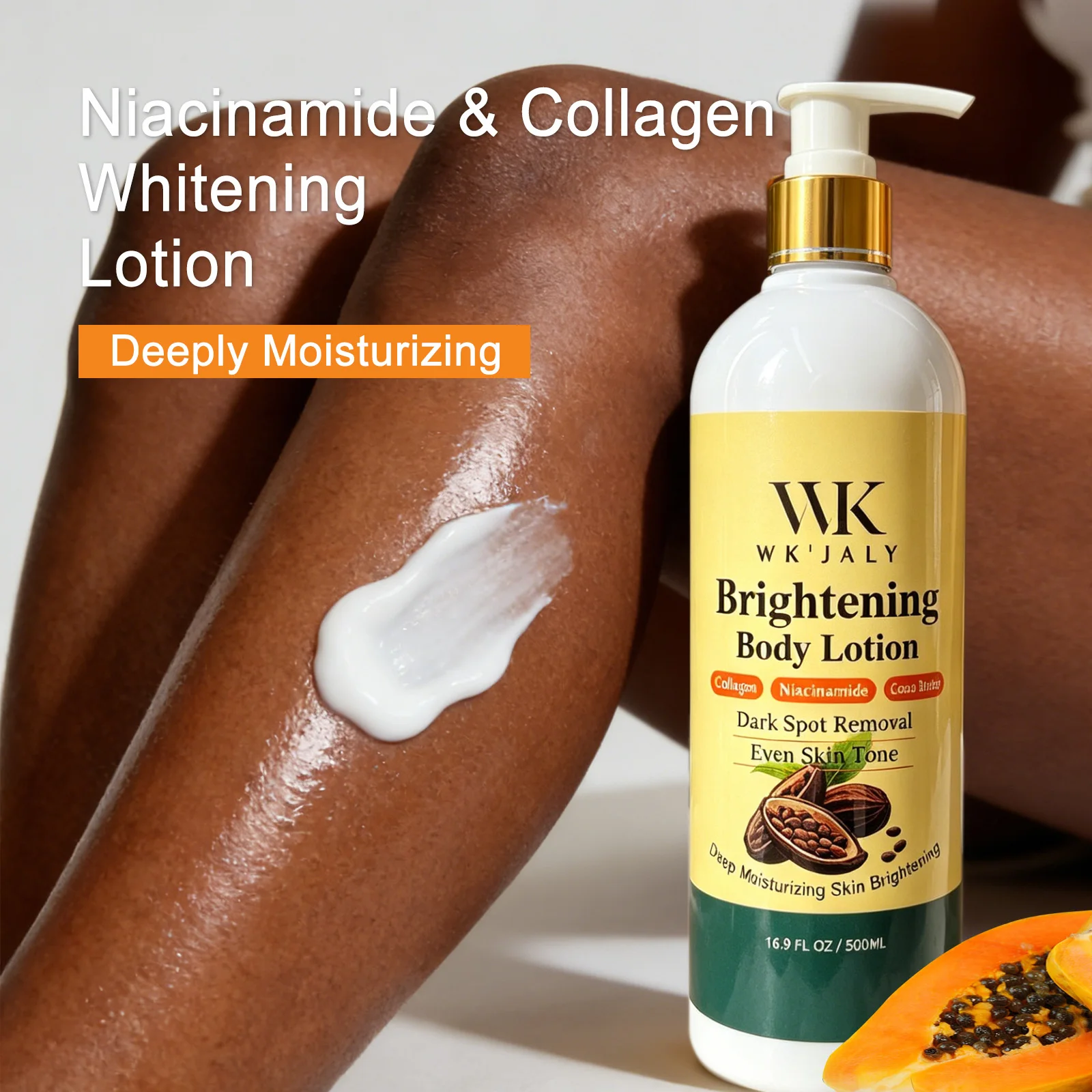 Loción Corporal Blanqueadora con Colágeno WK JALY, Elimina Manchas Oscuras, Melanina, Hidrata, Suaviza la Piel, con Papaya Natural y Niacinamida
