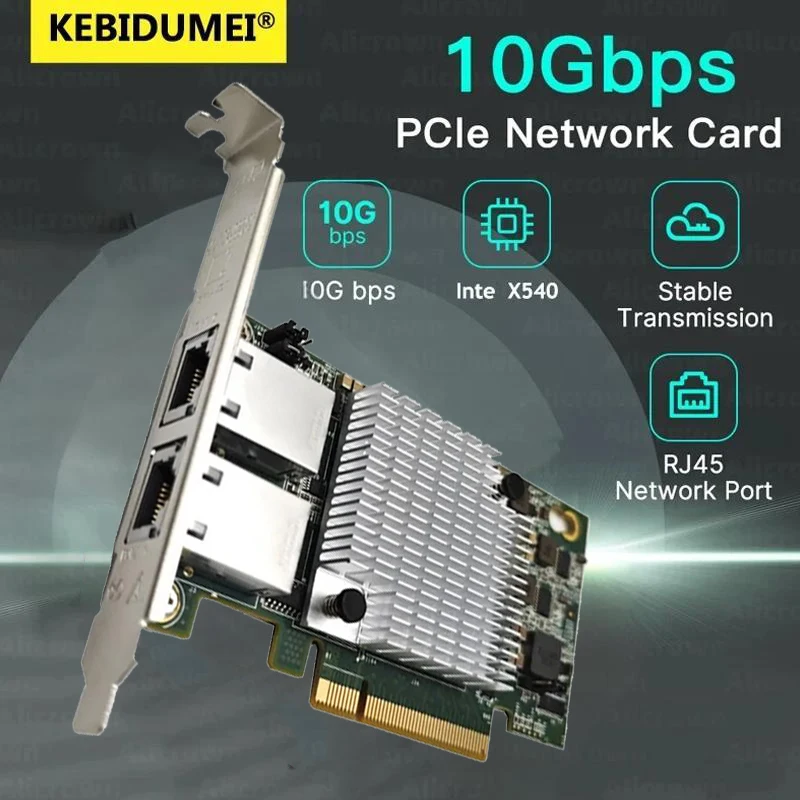 Tarjeta de red PCIE a RJ45 de 10Gbps X540-T2 Gigabit Ethernet PCI adaptador LAN Express de doble puerto 10000Mbps para escritorio Win10