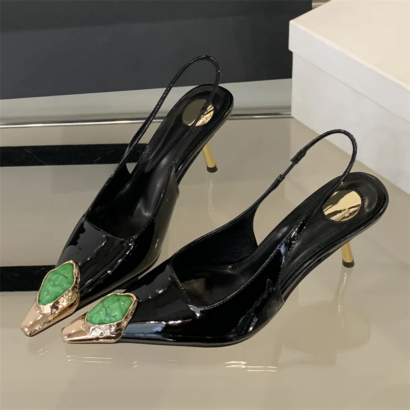 Eilyken, diseño de estilo callejero, incrustaciones de diamantes, zapatos de tacón para mujer, sandalias elegantes sexis de tacón fino con punta estrecha, zapatos con talón descubierto para banquete y graduación
