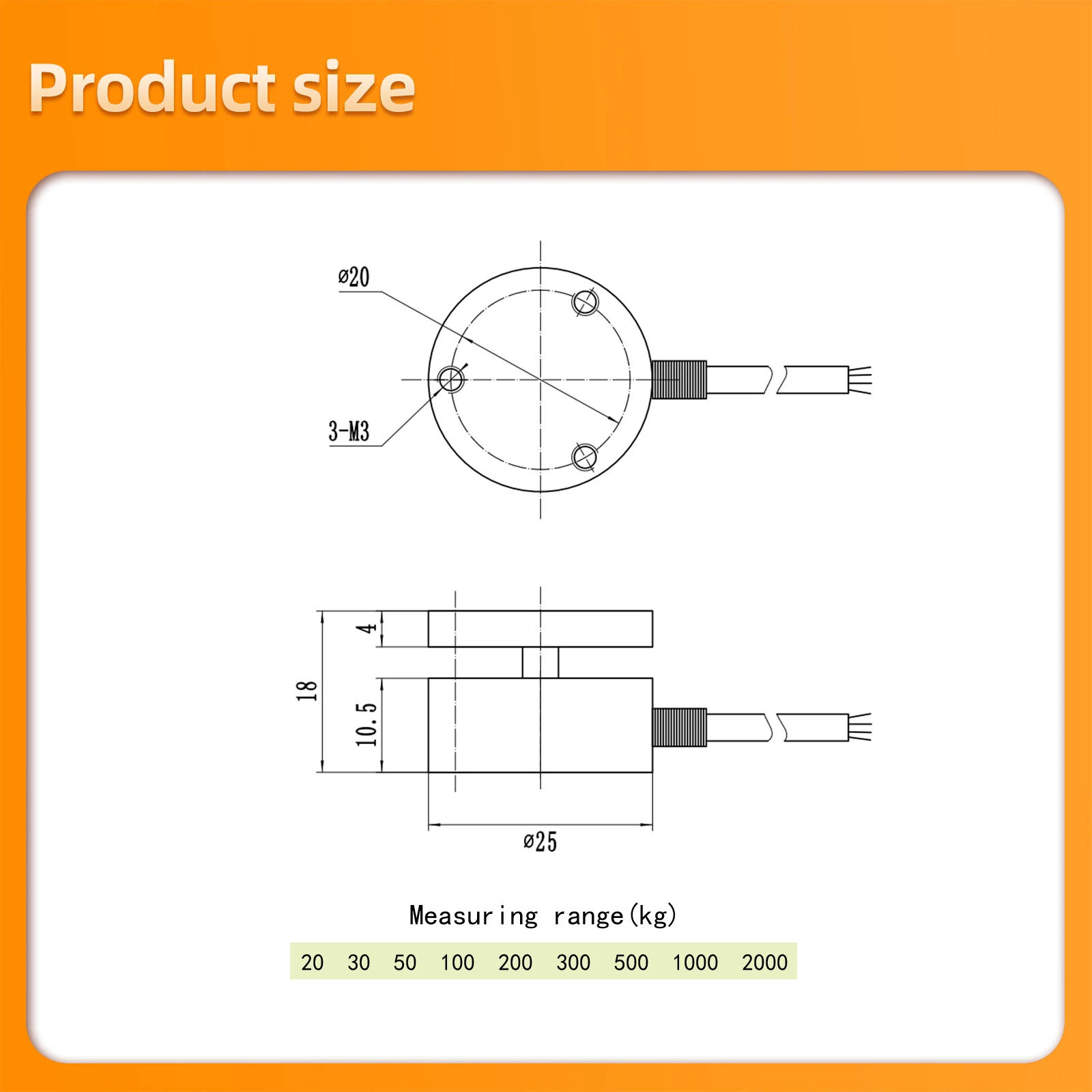 Sensor de Celda de Carga para Pruebas de Compresión en Básculas de Plataforma, 30KG 50KG 100KG 200KG 300KG 500KG