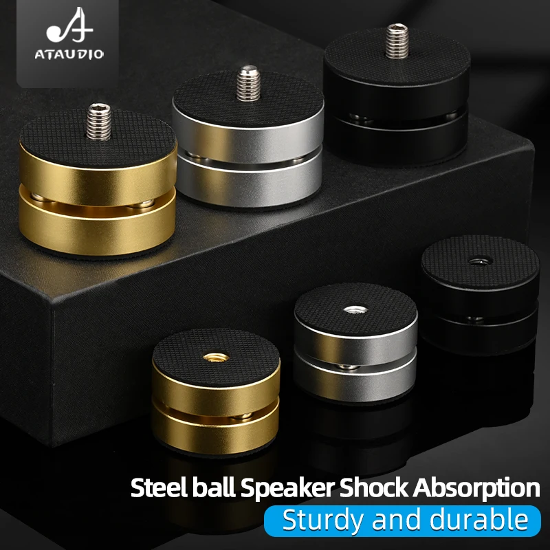Altavoz HiFi con absorción de impacto, punta de aleación de aluminio, bola de acero, amortiguador antigolpes, soporte para pies, 4 Uds.
