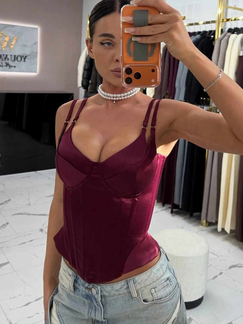 Nuevo Top Corsé Strapless para Mujer, Estilo Bustier, con Diseño de Varillas y Vendajes, de Satén, Sin Espalda, Corto, para Fiesta de Noche 2026, de Moda