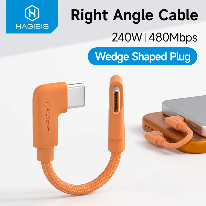Cable USB C a USB C Magnético Hagibis, Cable de Carga Rápida Tipo C en Ángulo Recto, PD 240W para iPhone 17/16/15 Pro Max