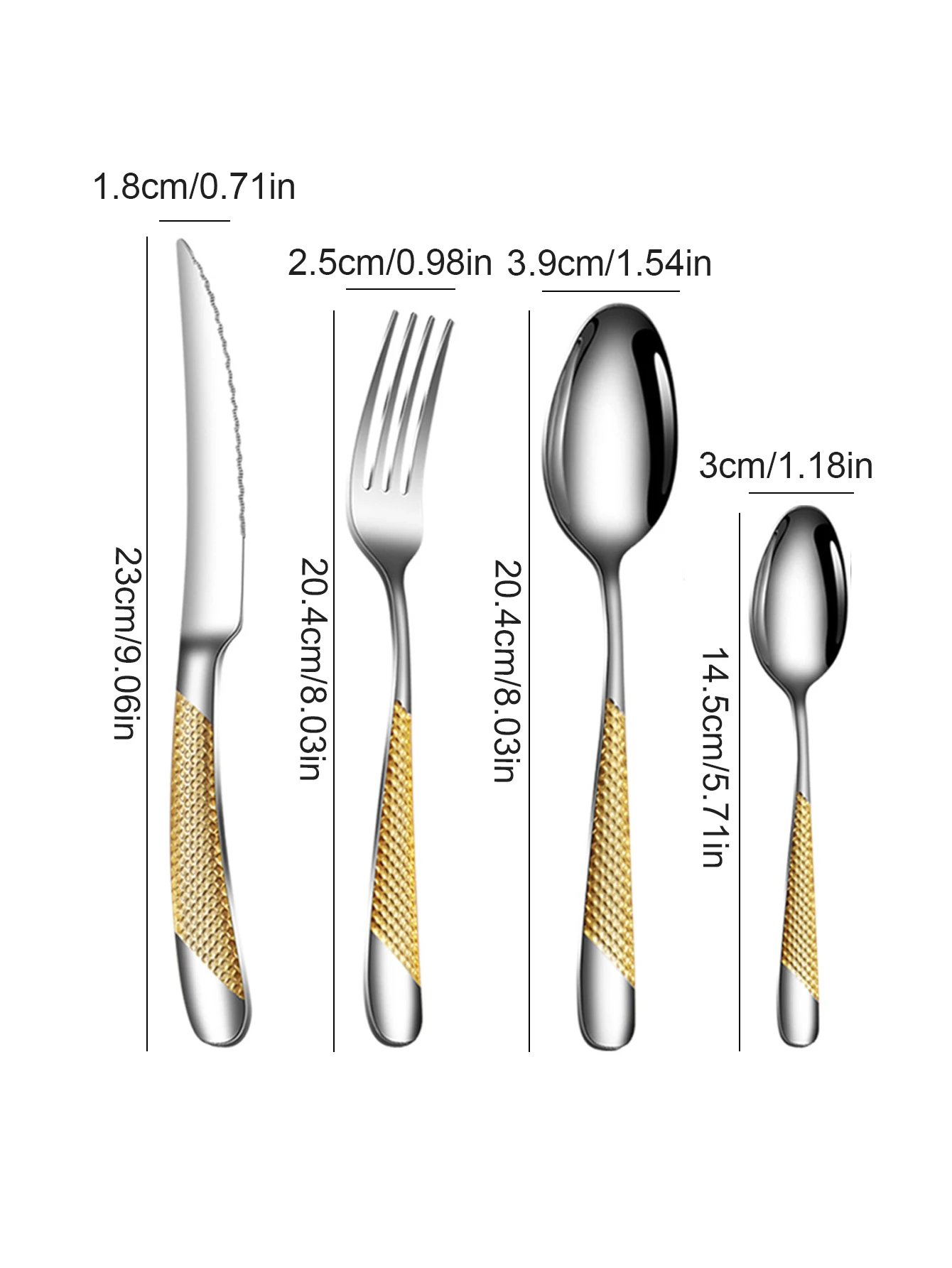 Juego de 24 piezas de cubiertos de acero inoxidable: cuchillo y tenedor para bistec, tenedor y cuchara para postre, para la familia.