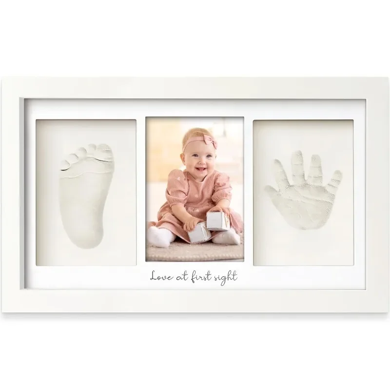 Kit de arcilla con huella de mano para bebé, marco de fotos de recuerdo para recién nacido con vitrina para guardería, regalos para nueva mamá, Baby Shower Reg