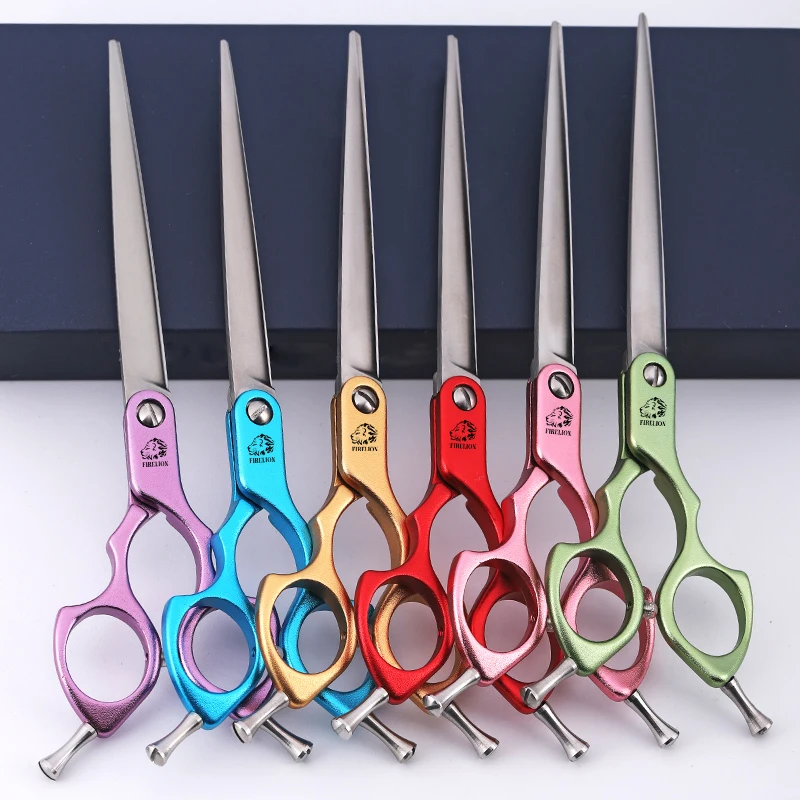FIRELION profesional 440C 6,0/6,5 pulgadas tijeras coloridas para el cuidado de perros tijeras curvas para cortar el pelo de perros
