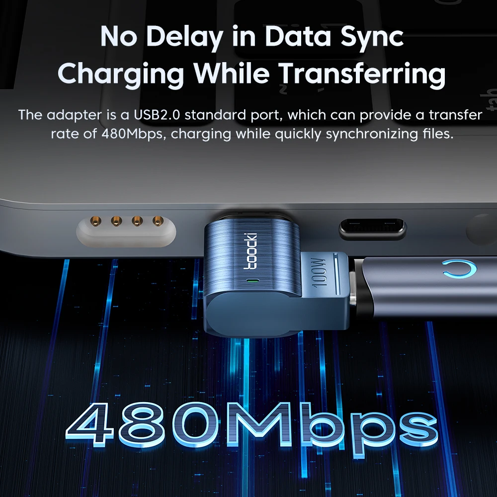 Toocki-adaptador magnético USB C de 100W a tipo C para Xiaomi, Huawei, pantalla LED, conector OTG, convertidor hembra USB C para Oneplus LG