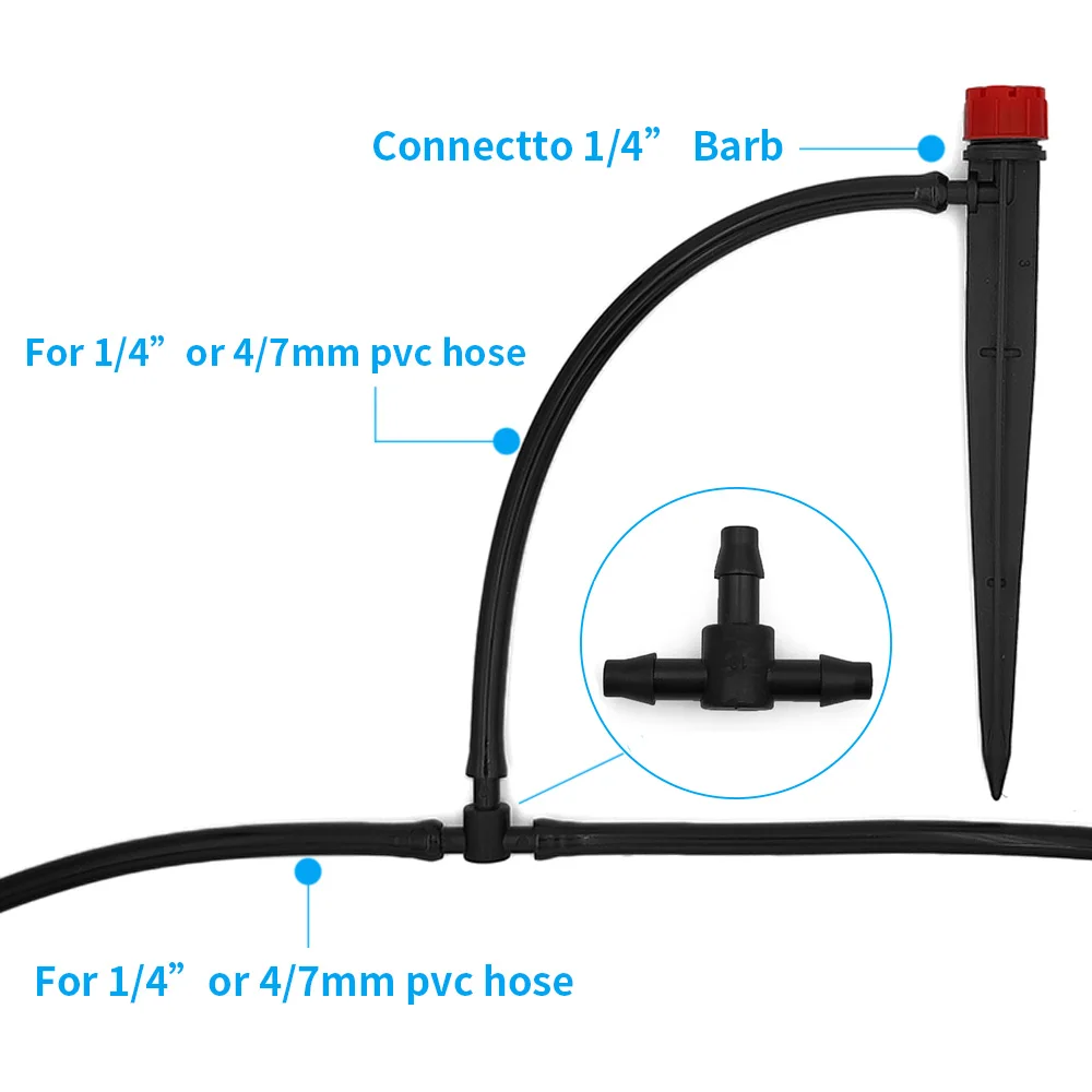 WUJIE-conector en t de 3 vías de púas de plástico, 50 piezas, para tubería de riego de 4/7mm, acoplamientos de manguera, herramientas de jardín de riego por microgoteo
