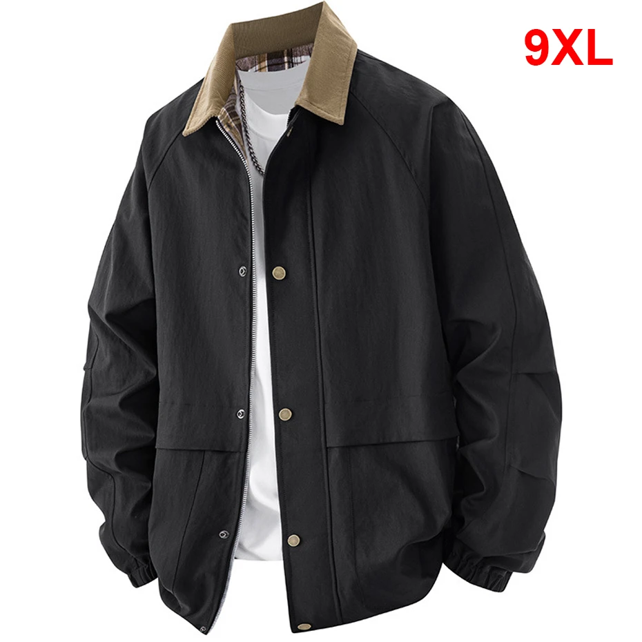 Chaqueta de talla grande 9XL 8XL, abrigo para hombre, chaqueta con cuello vuelto para primavera y otoño, abrigo informal de moda para hombre de talla grande 9XL