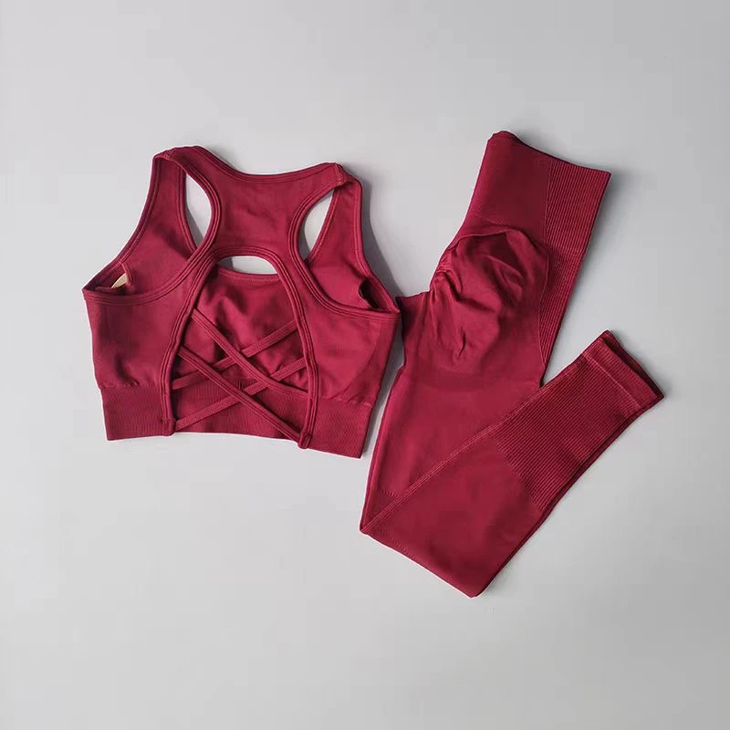 Sujetadores deportivos a prueba de golpes, mallas profesionales para Fitness, belleza, sujetador trasero, secado rápido, correr, traje de Yoga de cintura alta, conjunto de dos piezas