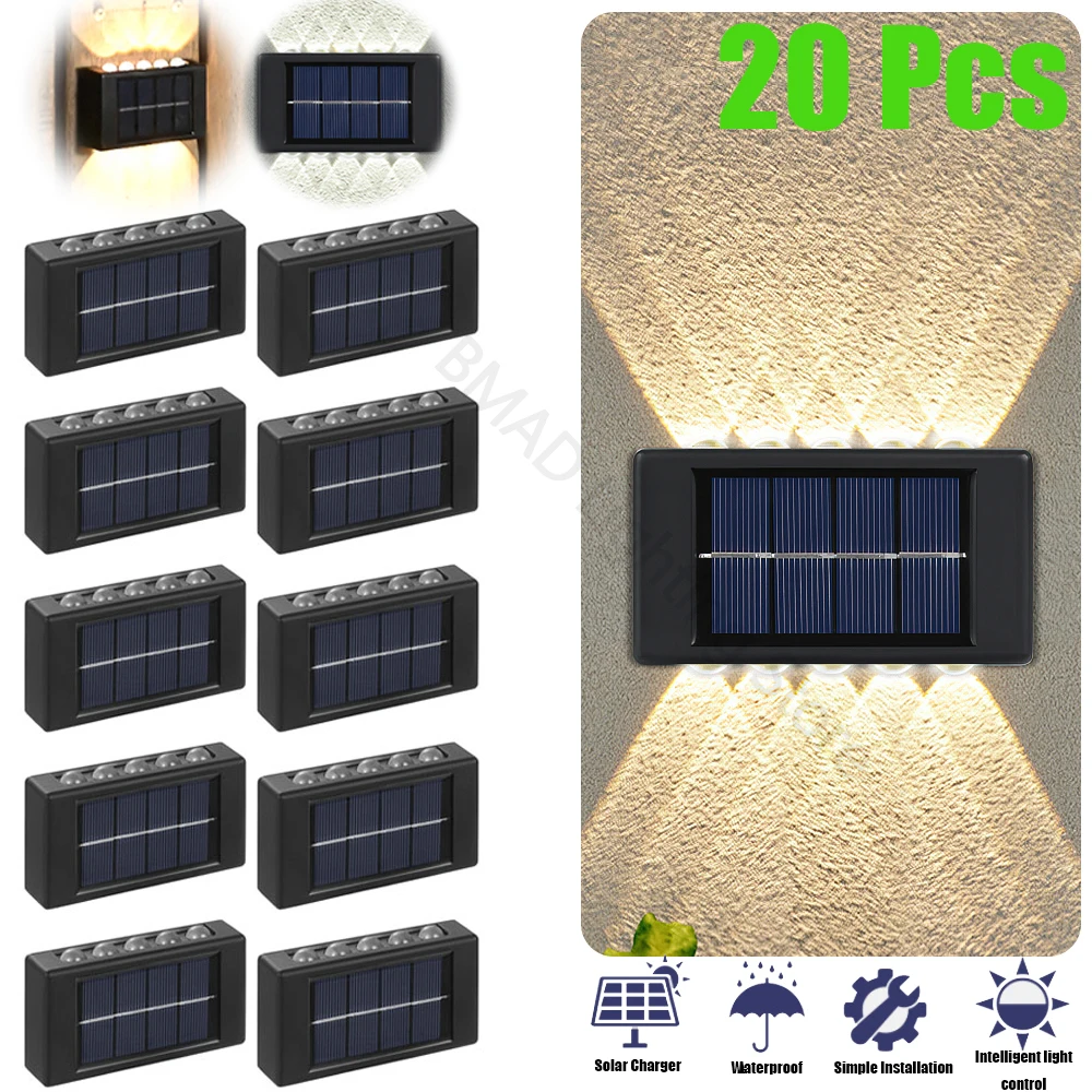 Lámpara Solar de pared de 10 LED, luz alimentada por energía Solar impermeable para exteriores, iluminación hacia arriba y hacia abajo, decoración para el hogar, jardín, porche y patio
