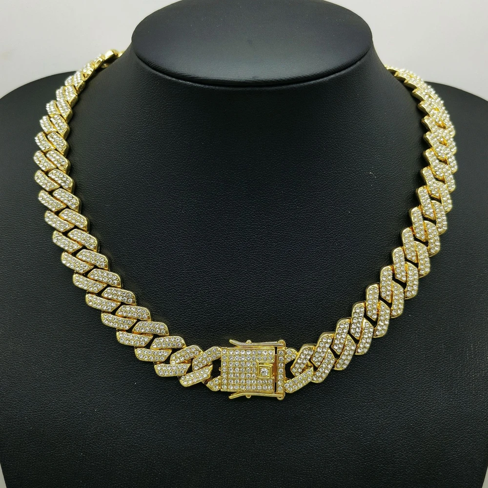Collar helado de eslabones cubanos a la moda para hombre, cadena de diamantes de imitación de 14MM de ancho, collar de cadena cubana CZ de rapero, joyería de cumpleaños de Hip Hop
