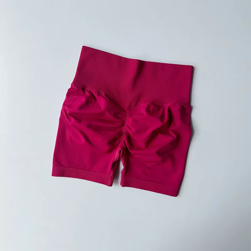 Pantalones cortos deportivos de realce de cadera color melocotón para mujer, cintura alta y ajuste de cintura, adelgazamiento, correr, secado rápido de cadera, pantalones ajustados de tres puntos