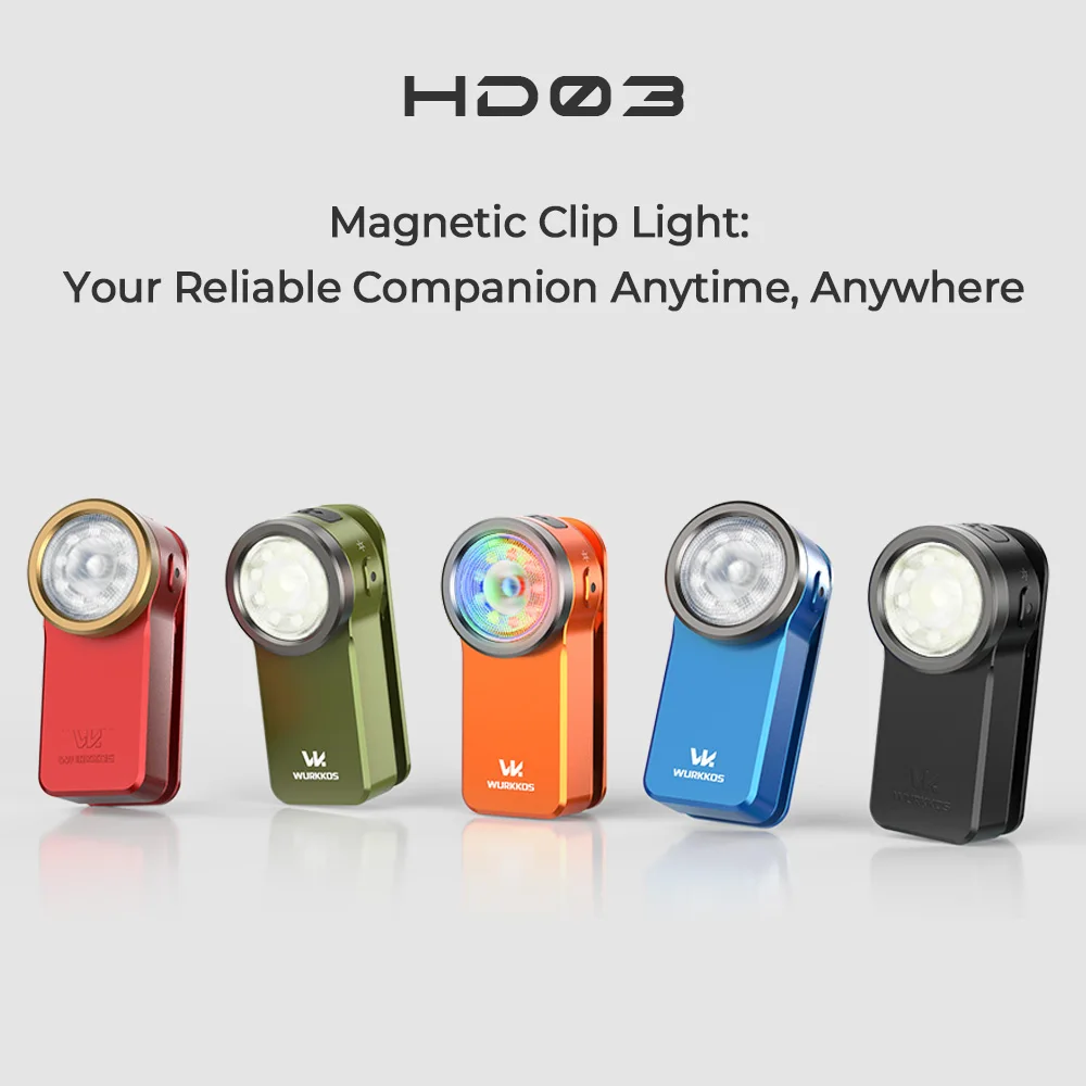 Linterna de clip Wurkkos HD03, 680 lúmenes, recargable por USB-C, linterna de bolsillo, mini foco/proyector portátil EDC RGB con imán, adecuada para campamentos cotidianos y emergencias.
