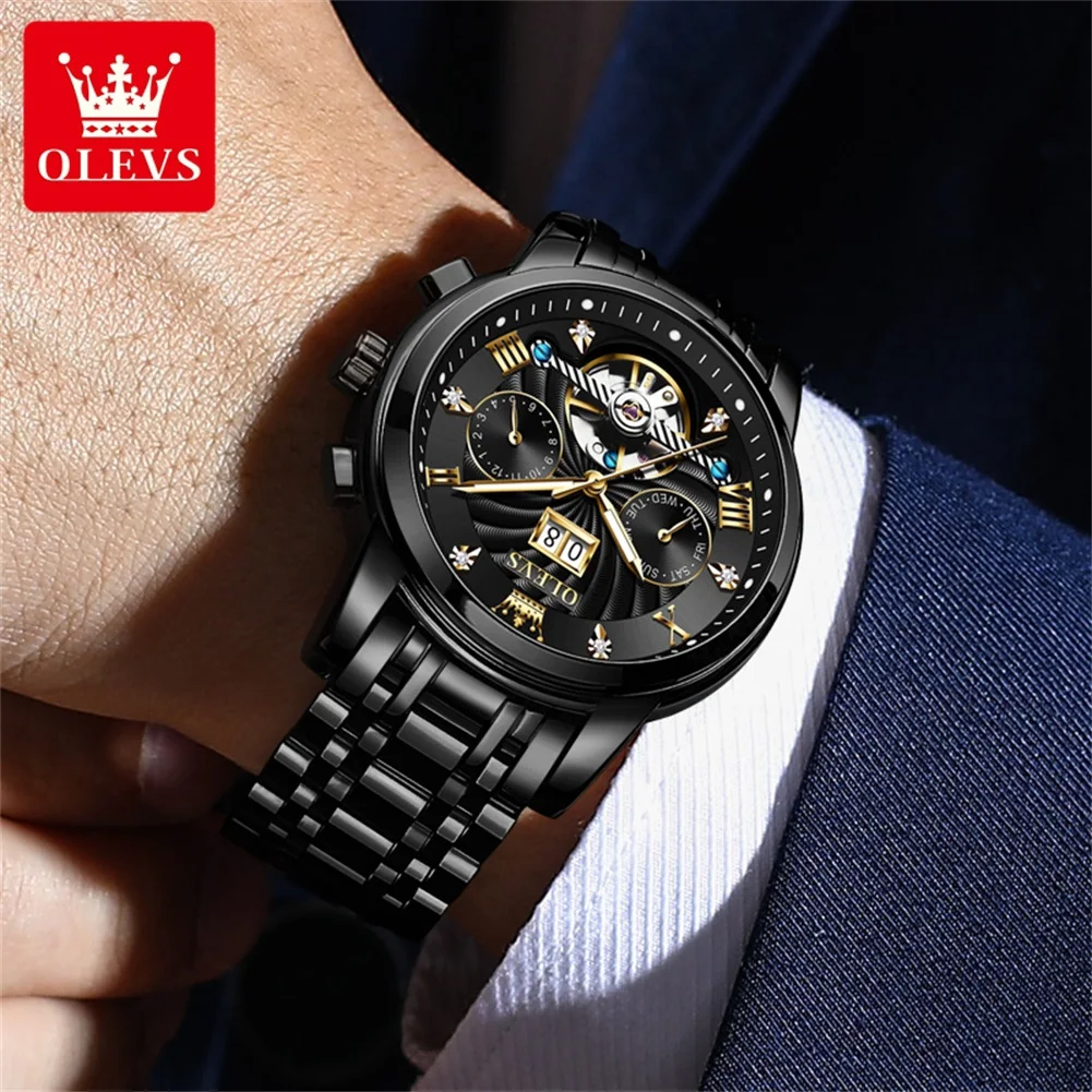 OLEVS Relojes clásicos para hombre Tourbillon Reloj multifunción completamente automático para hombre Relojes de pulsera masculinos de alta gama