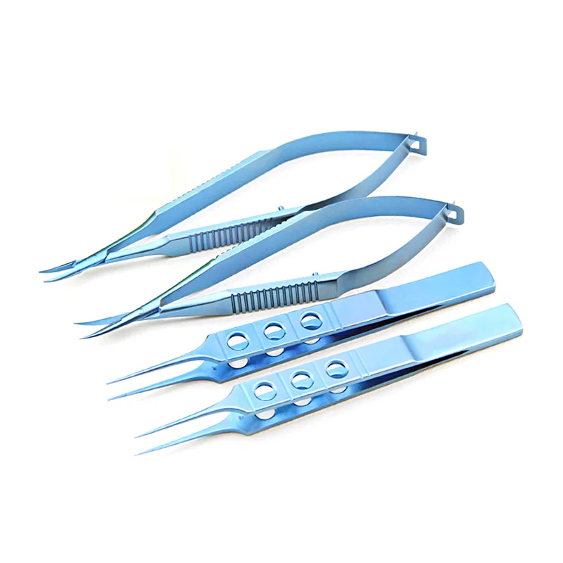 Juego de instrumentos oftálmicos, pinzas, porta agujas, tijera o bandeja de esterilización de silicona, pinzas
