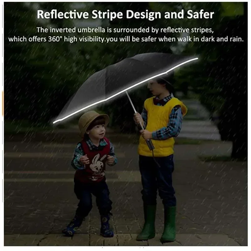 Paraguas plegable inverso completamente automático para hombres y mujeres con paraguas UV con raya reflectante a prueba de viento