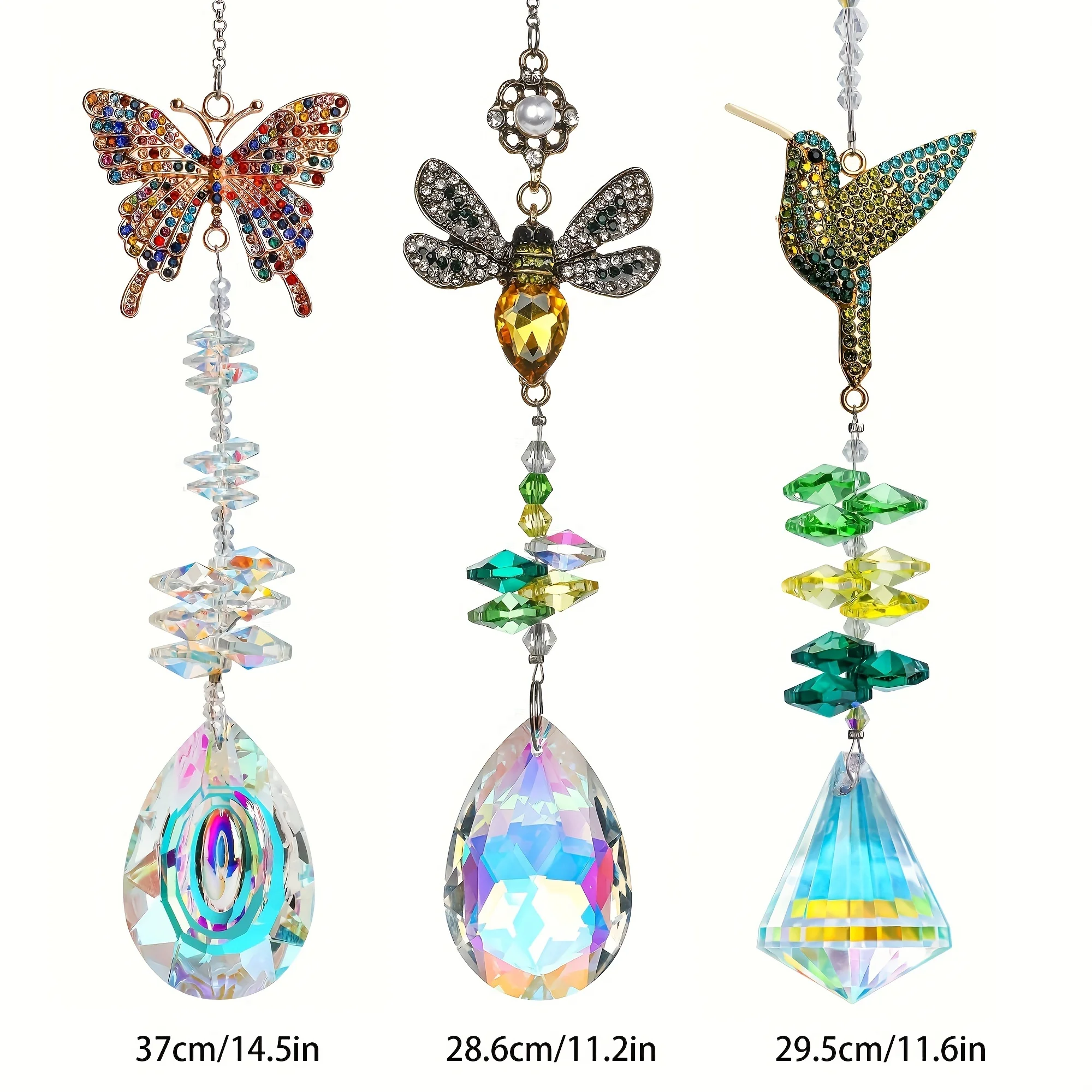 1/3 piezas de atrapasoles de cristal con pedrería de colores en forma de mariposa, abeja y colibrí, impresionantes adornos colgantes para ventanas de casa y jardín.