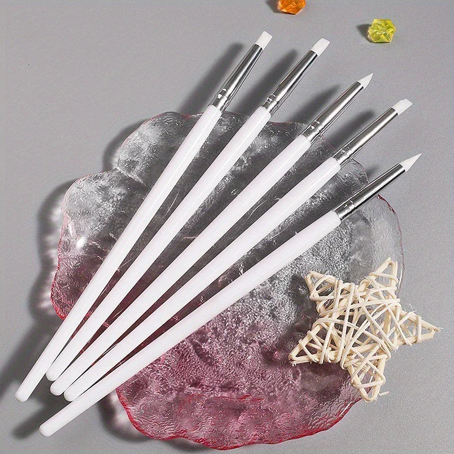 Juego de 5 Pinceles de Silicona Profesionales para Esmalte de Gel UV, Herramientas de Puntillismo para Arte de Uñas 3D, Bolígrafos de Manicura