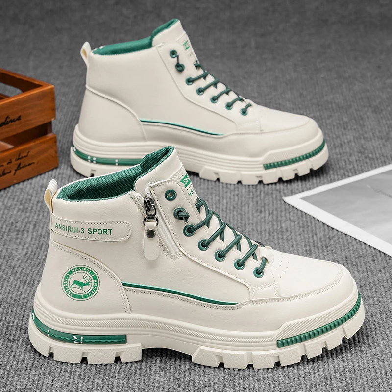 2025 A/W Nuevas botas de trabajo al aire libre de caña media alta para hombres - con cremallera, estilo de montañismo deportivo informal para senderismo
