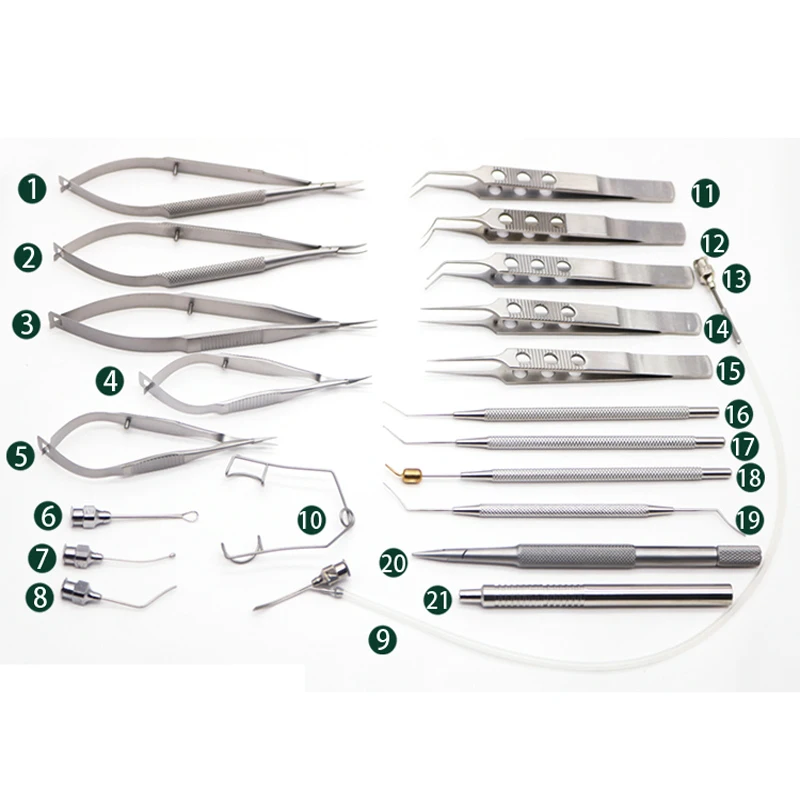 21 Uds. Conjunto intraocular de catarata oftálmica instrumento quirúrgico herramientas de microcirugía ocular