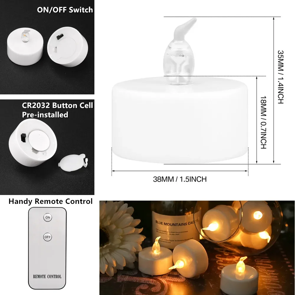 Vela Electrónica LED sin Llama con Control Remoto, Iluminación LED con Llama parpadeante, Velas de Té para Bodas, Fiestas y Decoración del Hogar