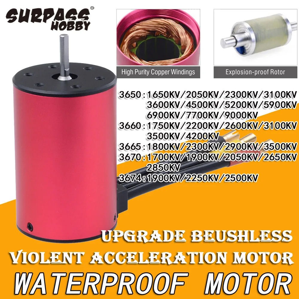 Surpass Hobby Motor sin escobillas impermeable KK 3650 3660 3665 3670 3674 para 1/8 1/10 RC coche de carreras todoterreno Wltoys MJX hglrc barco