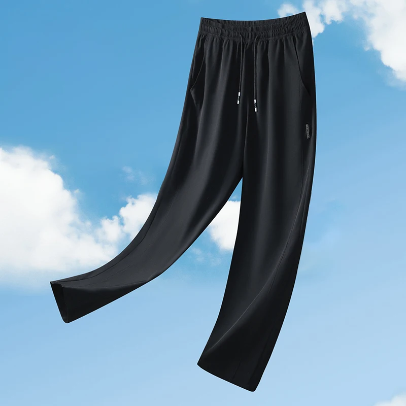 Pantalones para correr, pantalones refrescantes de seda helada de verano, pantalones elásticos suaves, pantalones sueltos informales de secado rápido para entrenamiento, pantalones ligeros con protección UV