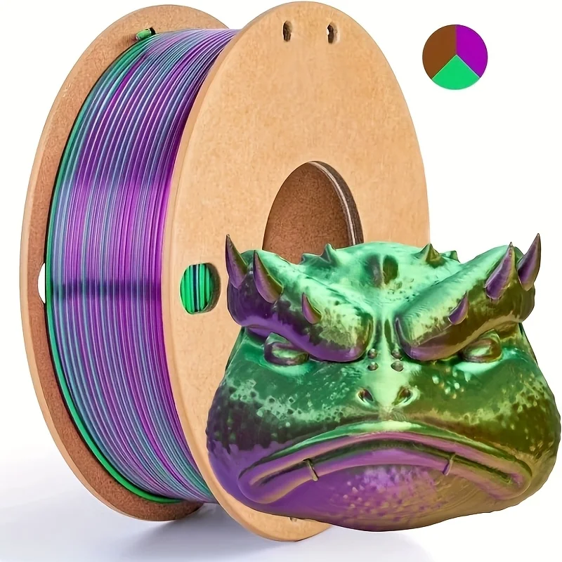 Filamento de Seda PLA de Tres Colores, 250g por Rollo, Peso Neto, Apto para Impresoras 3D FDM, Material de Impresión 3D PLA de Seda de 1.75mm