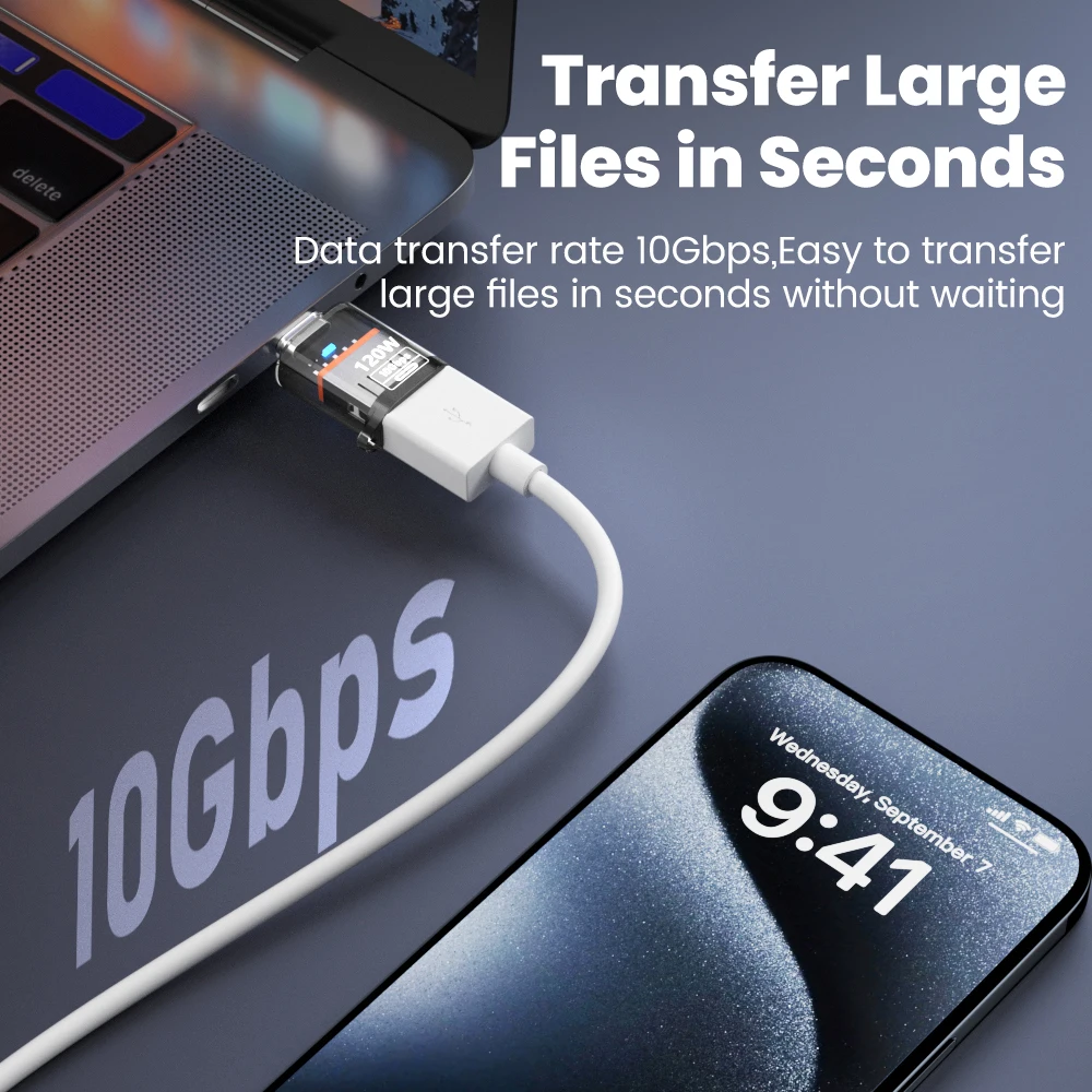 Adaptador OTG NNBILI 120W USB3.2 Gen2 Hembra a USB-C Macho, Carga Rápida y Sincronización de Datos para iPhone 16 15 Pro Max, Samsung, iPad, Laptop, PC