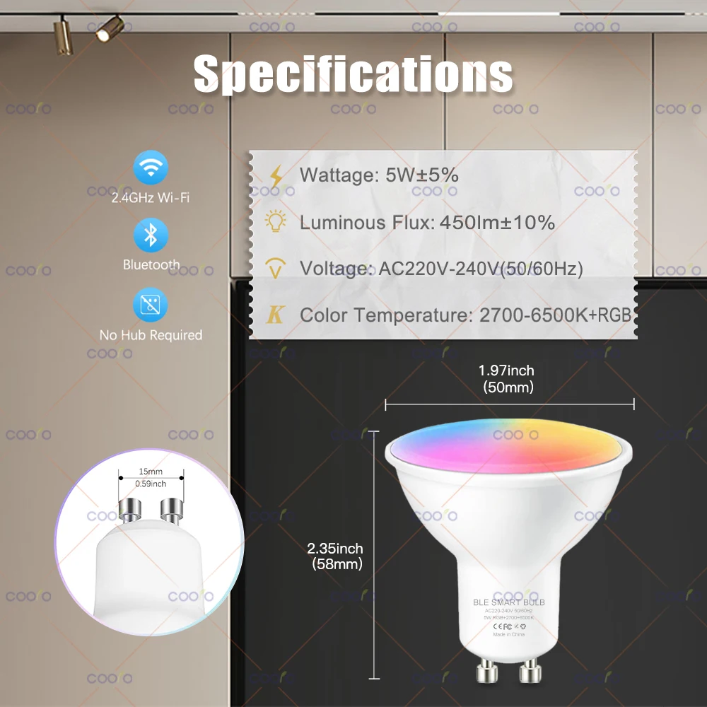 Tuya WiFi GU10 bombilla LED inteligente Bluetooth GU10 lámparas regulables aplicación Smart Life Control bombilla de foco funciona con Alexa Google