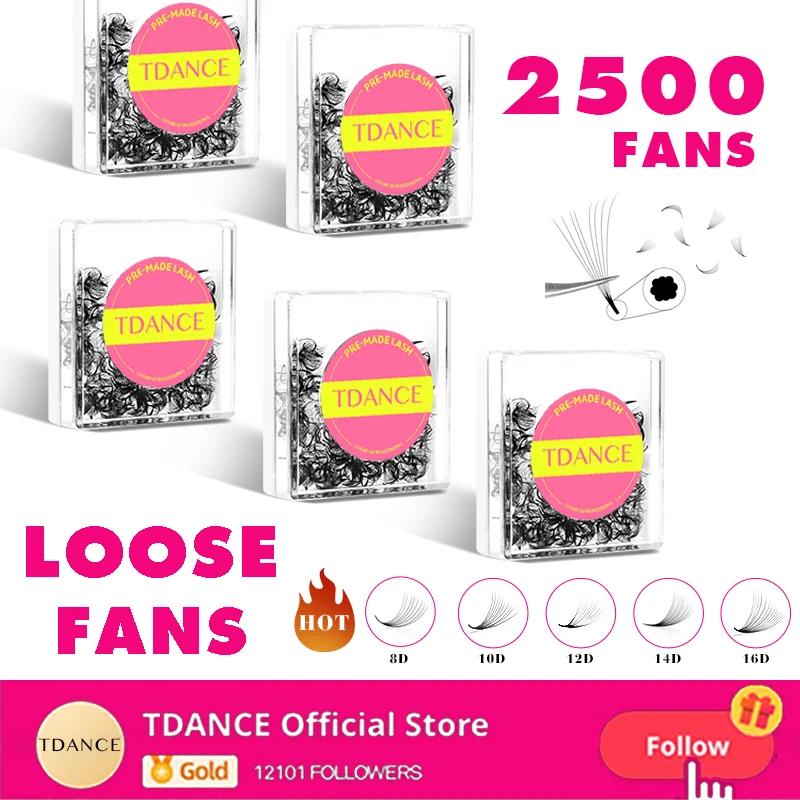 TDANCE 2500 ventiladores Base puntiaguda ventiladores sueltos 5 unids/lote profesional tallo medio afilado fino Pro-made volumen Fans extensiones de pestañas
