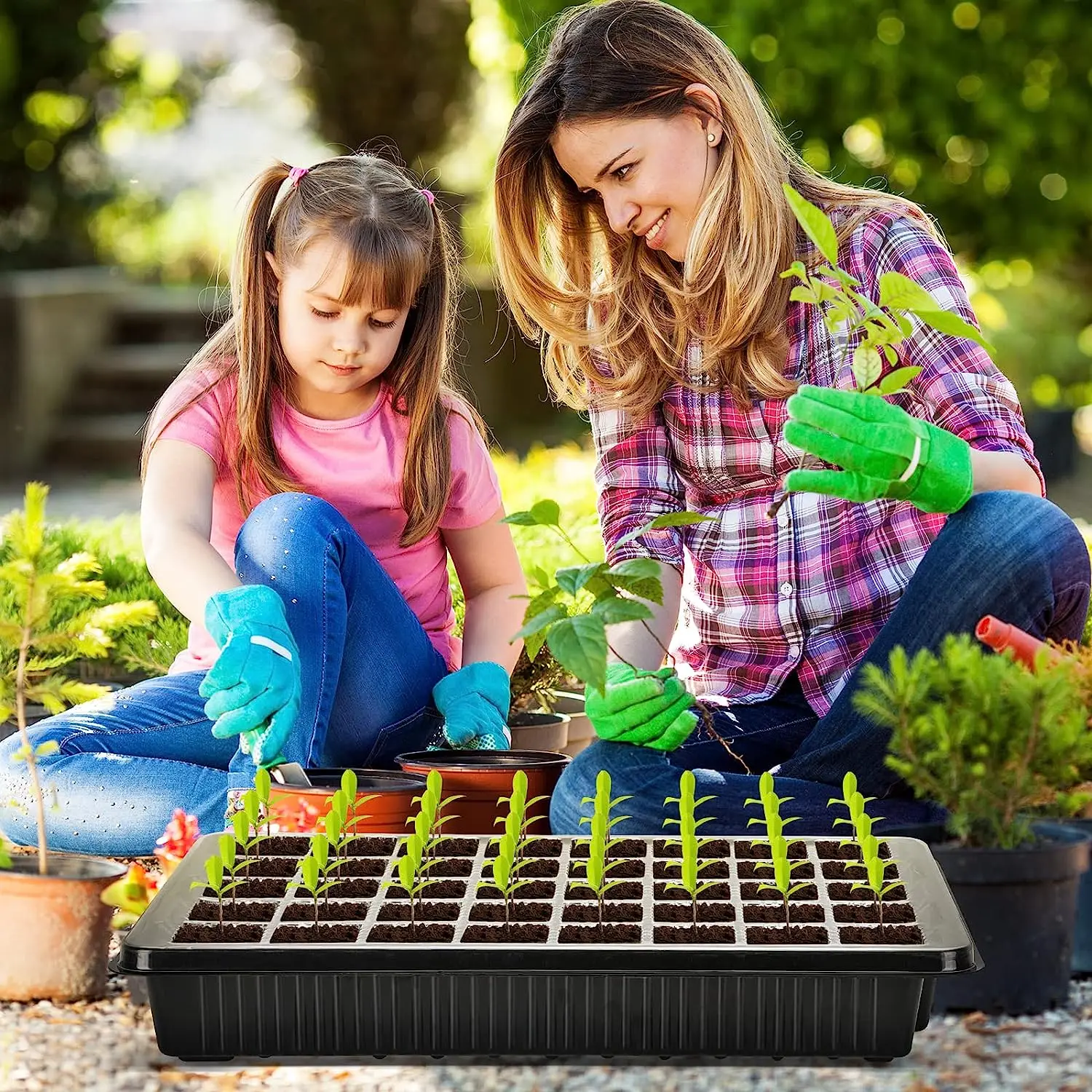 1 Juego, bandejas de inicio de semillas con 2 luces de cultivo de tira larga, Kit de inicio de semillas de 40 celdas con cúpula de humedad para jardín doméstico