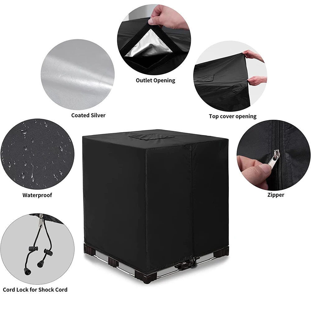 Funda para Contenedor IBC con Cierre 210D, Negra, Verde, Material de Tela Oxford para Tanques de Agua de 275 Galones, Impermeable, Resistente al Sol y a la Lluvia
